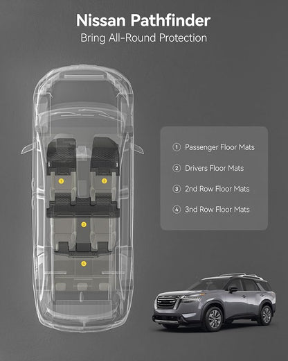 3W Floor Mats for Nissan Pathfinder 2022 2023 2024 2025, 3 Rows, TPE All - Image 3