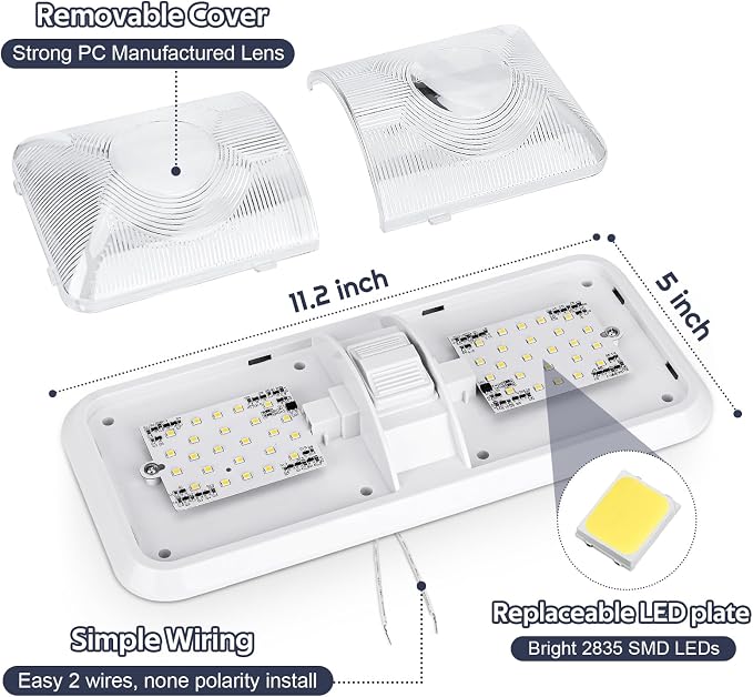 10 Packs RV Lights Interior 12V Led 8W Ceiling Double Dome Camper Light 600 - Image 2