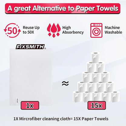 FIXSMITH White Microfiber Cleaning Cloth, Reusable Shop Towels, Microfiber - Image 4
