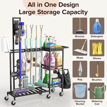 Cleaning Utility Cart on Wheels, Vacuum Stand Compatible - Image 2