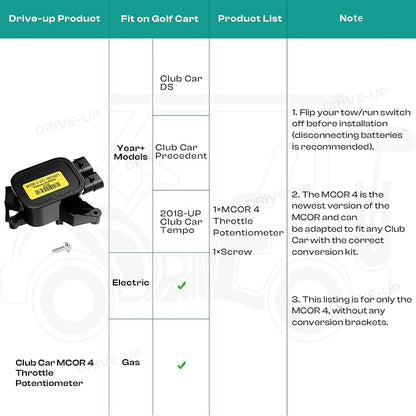 Drive-up Club Car MCOR 4, Golf Cart MCOR 4 Conversion Throttle Potentiometer - Image 8