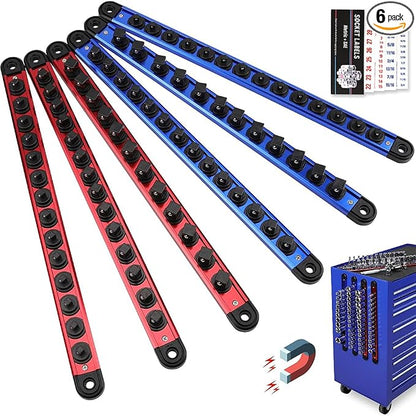 Magnetic Socket Holder Organizer Set: 6-Piece Detachable 1/4, 1/2 Socket Trays by SEDY