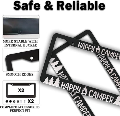 License Plate Frames Black and White Metal License Plate Frame Happy Camper - Image 4