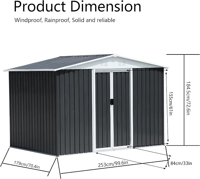 8x6 FT Outdoor Metal Storage Shed - Image 3