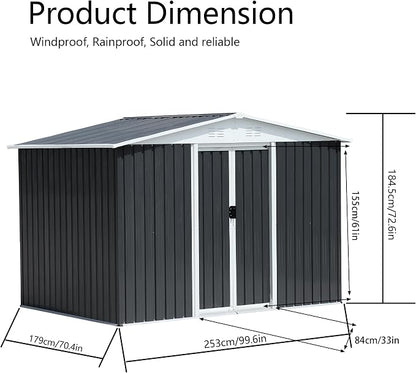 8x6 FT Outdoor Storage Shed, Metal Shed - Image 3