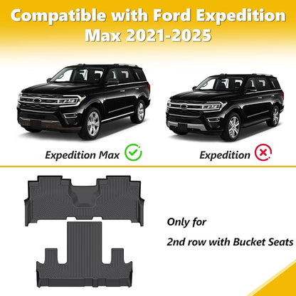 GINOWY-Floor Mats & Cargo Mat for Ford Expedition MAX 2021-2025 Bucket Seat 7 - Image 5