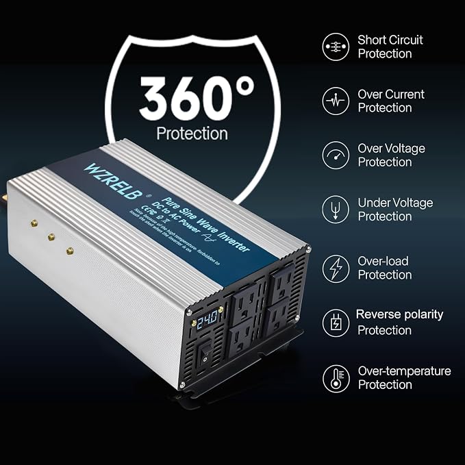 WZRELB 1800W Pure Sine Wave Inverter 24V DC to 110V 120V AC, Car Power Inverter - Image 5