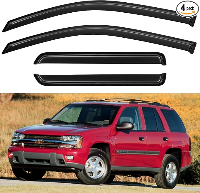 Window Visors Rain Guards for 2002-2009 Chevy Trailblazer, Out-Channel Window by YQAUTEC