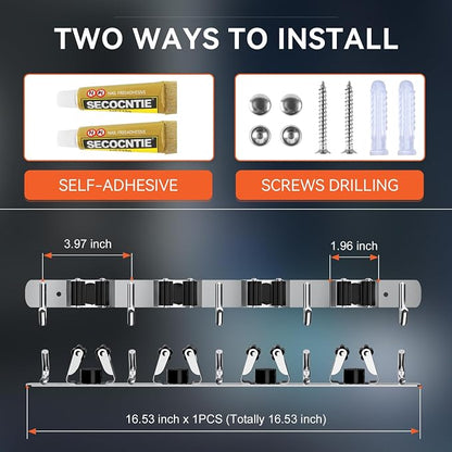 ZONGOOL 4 Racks and 5 Hooks Broom Holder Wall Mount Mop Hanger Wall Mounted Mop - Image 5