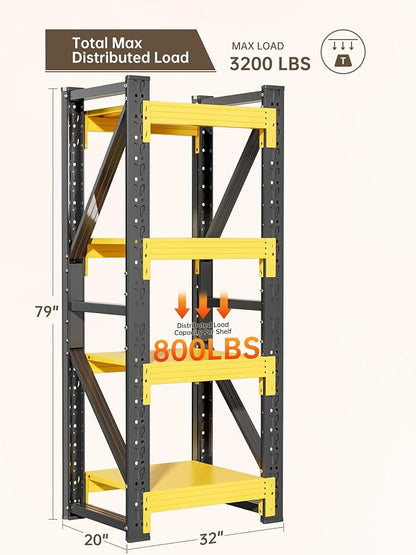 4-Tier Storage Shelves, Adjustable Industrial Metal Shelf System, 200lbs - Image 3