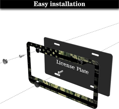 License Plate Frame Multicolor License Plate Holder USA Flag Black Camo - Image 7