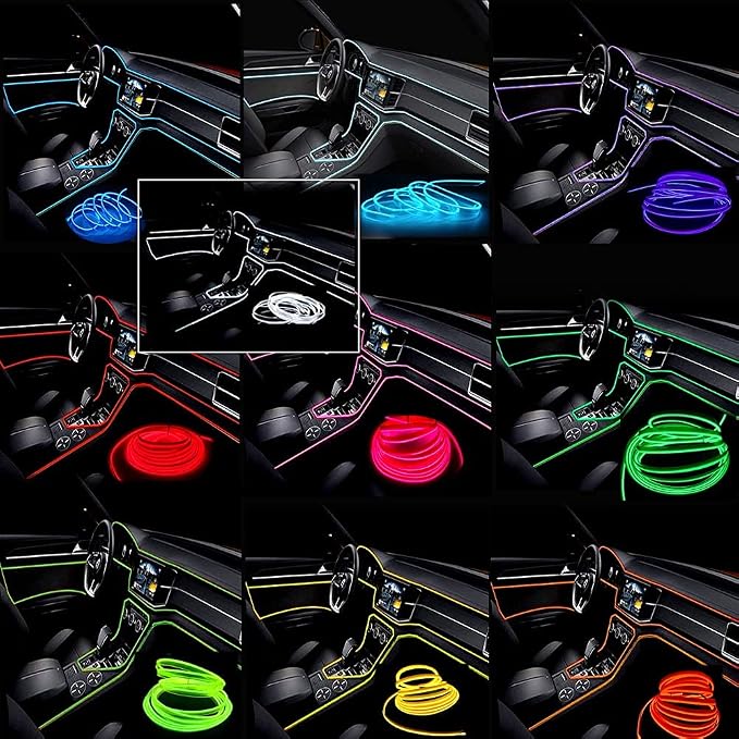 El Wire Ice Blue Interior Car LED Strip Lights, 5M Neon Wire USB 5V - Image 7