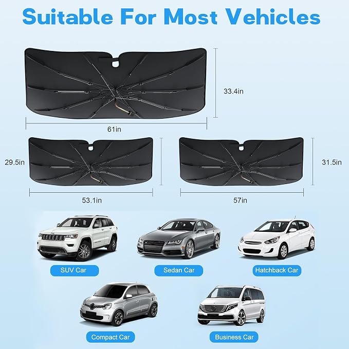 Windshield Sun Shade Umbrella, Portable Foldable, Spring Structure Wind Shield - Image 7