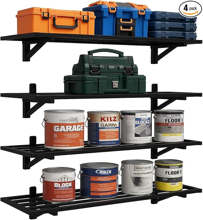 4-Pack 1.5x4ft Garage Shelving Wall Mounted, 1200lbs Load Capacity, Heavy Duty by Unknown