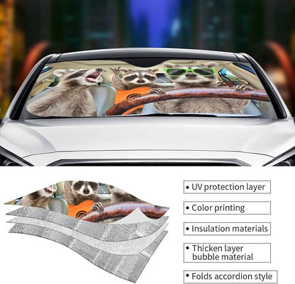 Raccoon Driving Car Windshield Sunshade Front Window Sun Visor Protector - Image 4