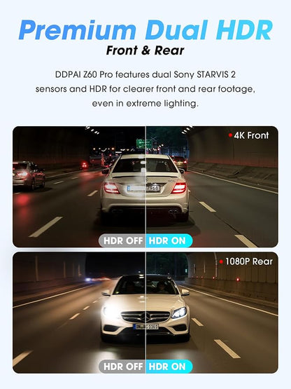 DDPAI Dash Cam Front and Rear, Dual STARVIS 2 IMX678 IMX662 Dashcam, 4K+1080P - Image 6