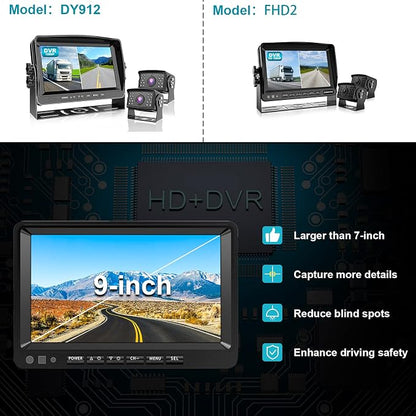 Fookoo Ⅱ HD 1080P 9" Wired Backup Camera System, 9-inch DVR Dual Split Screen - Image 6