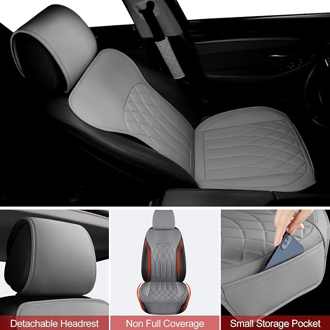 2 Pack Leather Front Car Seat Covers, Universal Sideless Car Seat Protectors - Image 4