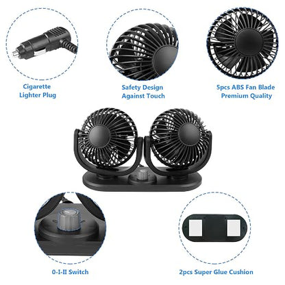 12V Car Fans Cooling Air Fan Powerful Dashboard Electric Dual Car Fan Cigarette - Image 3