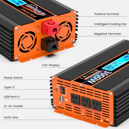 3000 Watt Pure Sine Wave Power Inverter 24V DC to 110V 120V Converter - Image 5