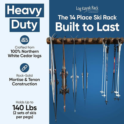 14-Place Log Ski Rack Wall Mount, Indoor Ski Storage Rack - Image 3