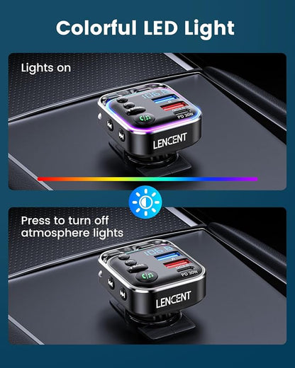 LENCENT Bluetooth 5.3 FM Transmitter Car Adapter 48W Fast Charger, Light Switch - Image 6