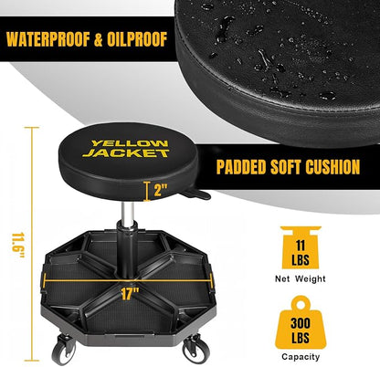 YELLOW JACKET Rolling Garage Seat Adjustable Pneumatic Shop Creeper Seat 300Lbs - Image 4