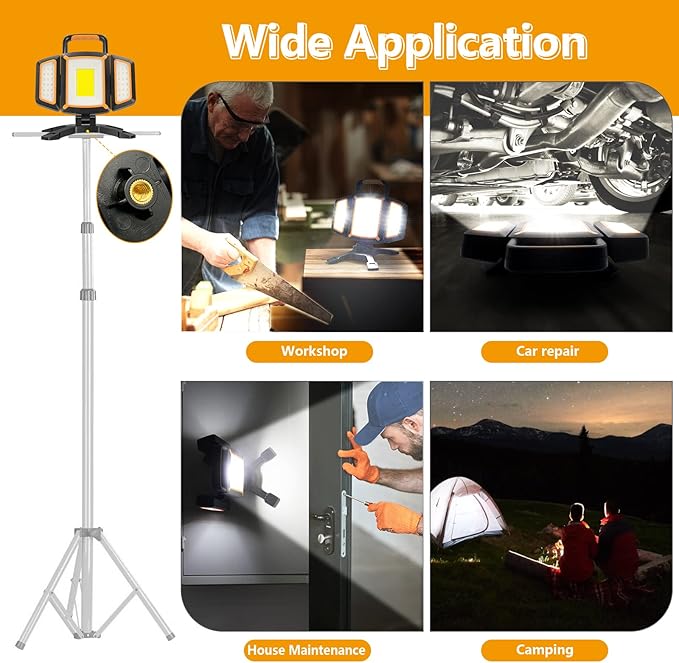 30W Rechargeable Work Light, 3000 Lumen Magnetic Work Light Battery Powered - Image 7