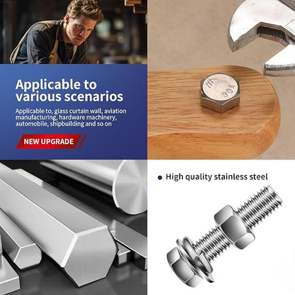 1/2-13 x 6" Hex Head Screw Bolt, Flat & Lock Washers, Fully Threaded, by SG TZH - Image 5