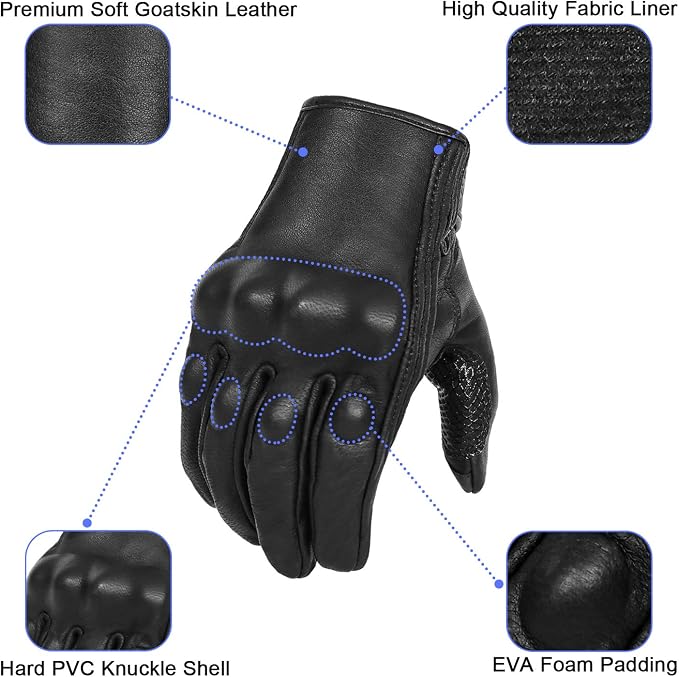 Updated Full Finger Men’s Leather Motorcycle Gloves Touchscreen & Armored - Image 2