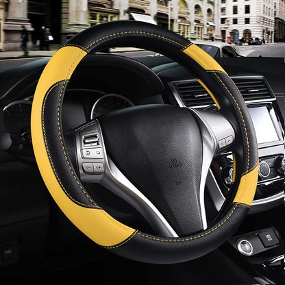 Leather Car Steering Wheel Cover, Non-Slip Car Wheel Cover Protector Breathable by Szttswamp