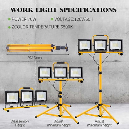 21000 Lumen Work Lights with Stand, 3 Adjustable Head LED Work Light，Foldable - Image 7