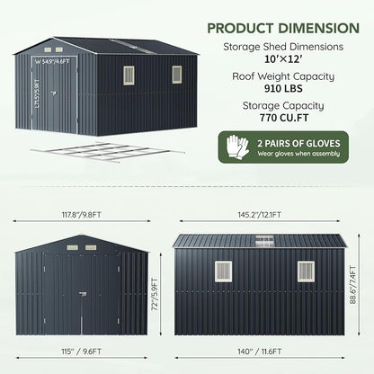 10x12 FT Outdoor Metal Storage Shed - Image 2