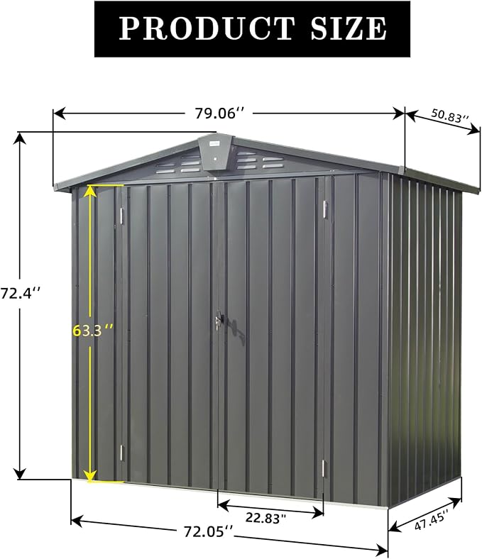 IKERY Galvanized Steel Storage Shed 6.5' x 4.2' - Image 7