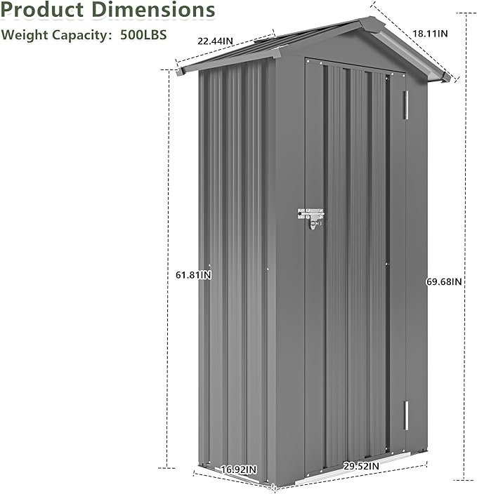 2.5x1.4 FT Outdoor Storage Shed, Small Metal Garden Shed - Image 5