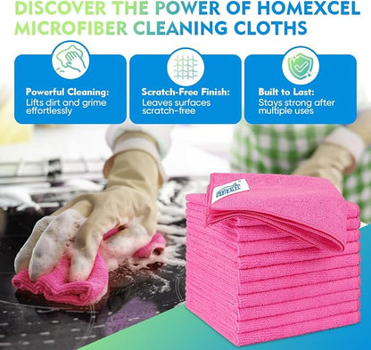 HOMEXCEL Pink Microfiber Cleaning Cloth 12 Pack, 12.5 x 12.5 inch Microfiber - Image 2