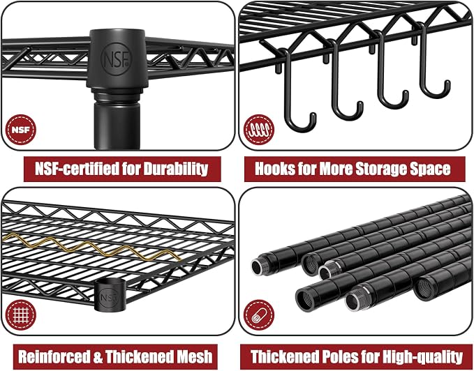 PrimeZone 4 Packs 55.5" W x 24" D x 80" H Heavy Duty Wire Storage Shelves - Image 4