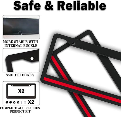 License Plate Cover Black and Red License Plate Frames Firefighter Red Line - Image 4