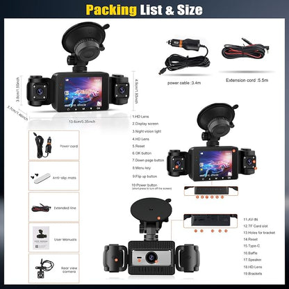 4 Channel Dash Cam Front and Rear Inside Left Right, 2.4 Inch 1080P Dash Camera - Image 7