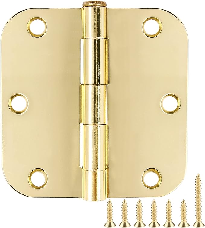 3 Pack Rounded Door Hinges 3-1/2" x 3.5 inch, 5/8 Radius, Polished Brass 3 ½ by TDCHINGES