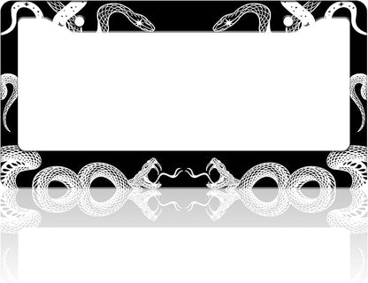 Black and White Snake Crawling License Plate Frame Gothic License Plate Holder by TINALUIN