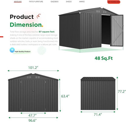 AECOJOY Shed 8' x 6' Metal Storage Shed - Image 4