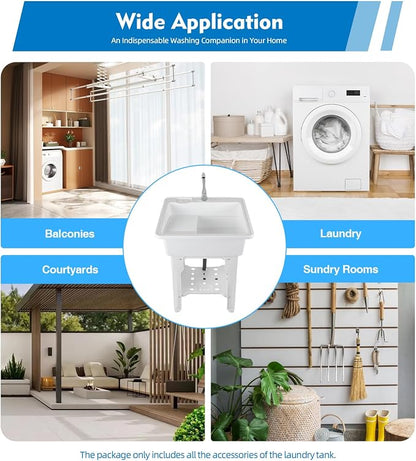 Freestanding Utility Sink Plastic Laundry Sink Spacious Laundry Tub Sink - Image 2