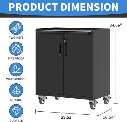 Metal Storage Cabinet with Wheels, Lockable Garage Cabinet with Doors and - Image 3