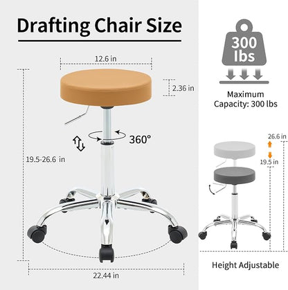 Office Desk Chair, Adjustable Swivel Rolling Stool 19.5’’-26.6’’, Camel Brown - Image 2