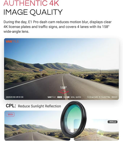Vantrue E1 Pro 4K Mini Dash Cam Front, STARVIS 2 PlatePix HDR Night Vision Car - Image 4
