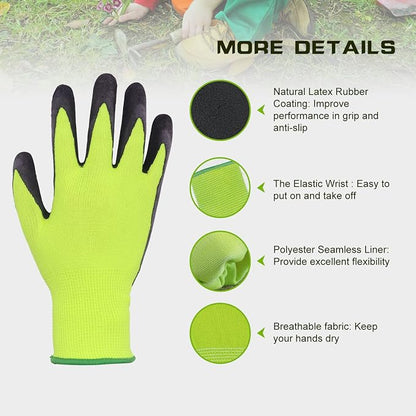 HANDLANDY 3 Pairs Kids Gardening Gloves Latex Free, Nitrile Coated Children - Image 2