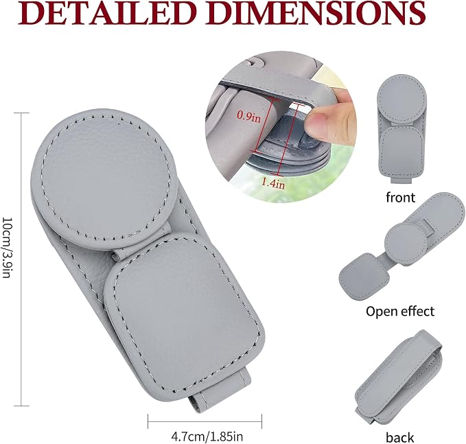 KIWEN 2 Pack Sunglasses Holder for Car Visor, Magnetic Leather Sunglass - Image 6