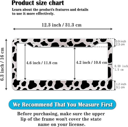 License Plate Frames Black and White License Plate Frame Animal Cow Print White - Image 2