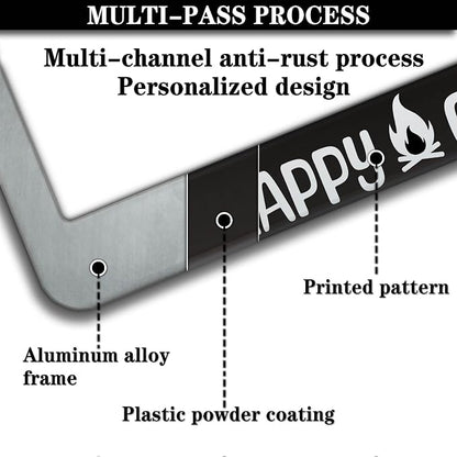 License Plate Frames Black and White Metal License Plate Frame Happy Camper - Image 5